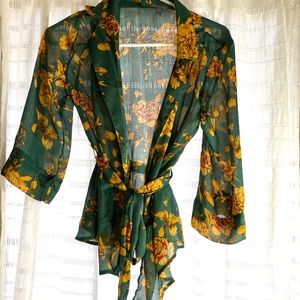 Green and yellow collar top